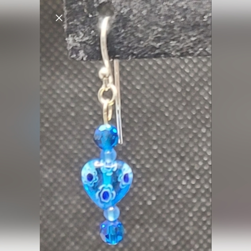 Vibrant Blue Milifiori-Type Drop Earrings